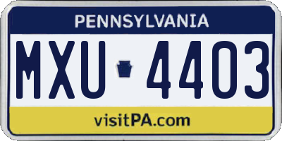 PA license plate MXU4403