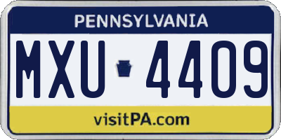PA license plate MXU4409