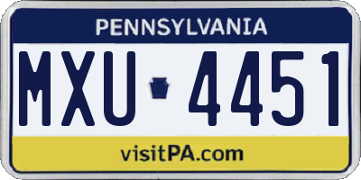 PA license plate MXU4451