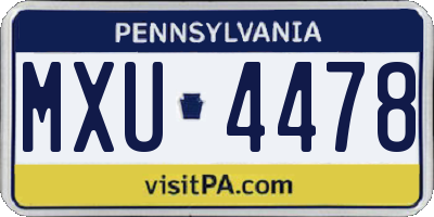 PA license plate MXU4478