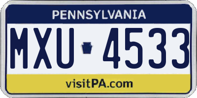 PA license plate MXU4533