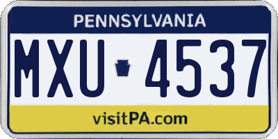 PA license plate MXU4537