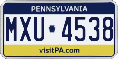 PA license plate MXU4538