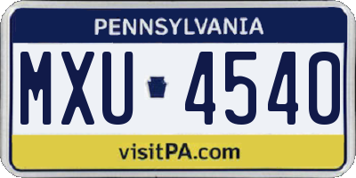 PA license plate MXU4540