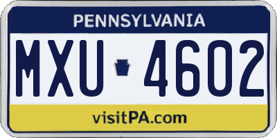 PA license plate MXU4602