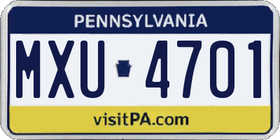 PA license plate MXU4701