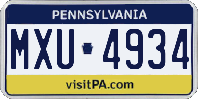 PA license plate MXU4934