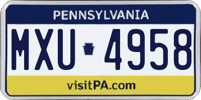 PA license plate MXU4958