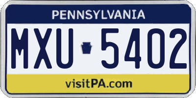 PA license plate MXU5402