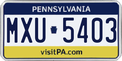 PA license plate MXU5403