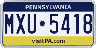 PA license plate MXU5418