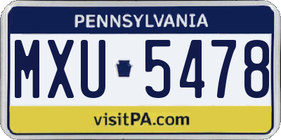 PA license plate MXU5478