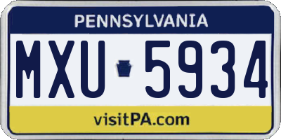 PA license plate MXU5934