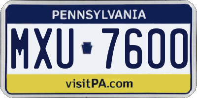 PA license plate MXU7600