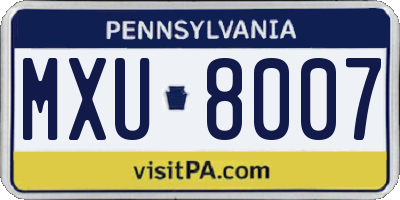 PA license plate MXU8007
