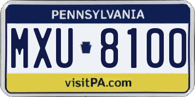PA license plate MXU8100