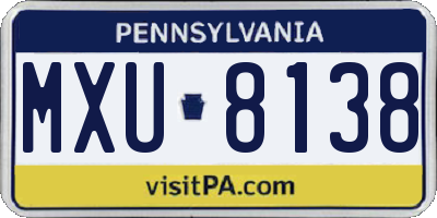 PA license plate MXU8138