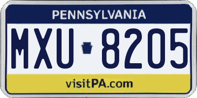 PA license plate MXU8205