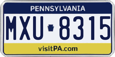 PA license plate MXU8315