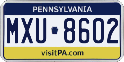 PA license plate MXU8602