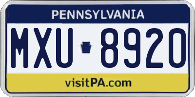 PA license plate MXU8920