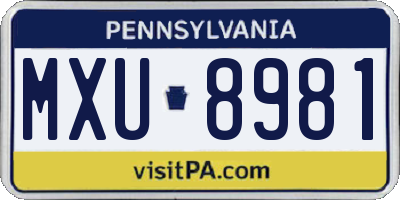 PA license plate MXU8981