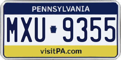PA license plate MXU9355