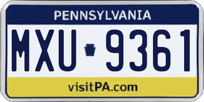 PA license plate MXU9361