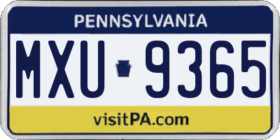 PA license plate MXU9365