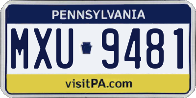 PA license plate MXU9481