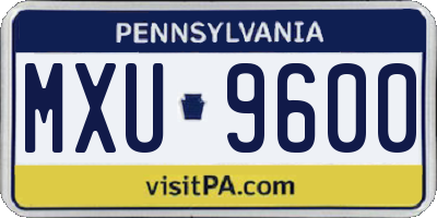 PA license plate MXU9600