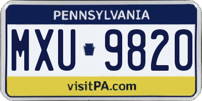 PA license plate MXU9820