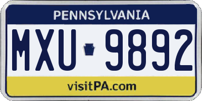 PA license plate MXU9892