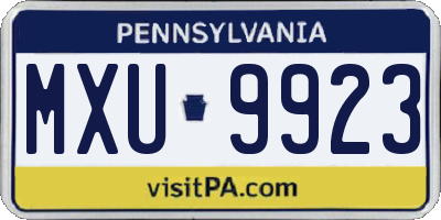 PA license plate MXU9923