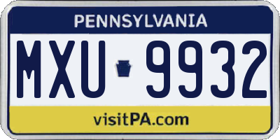 PA license plate MXU9932