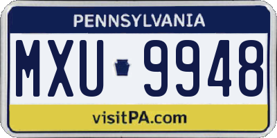 PA license plate MXU9948