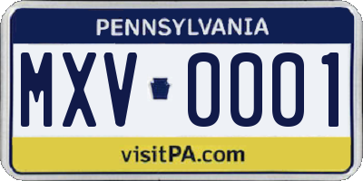 PA license plate MXV0001