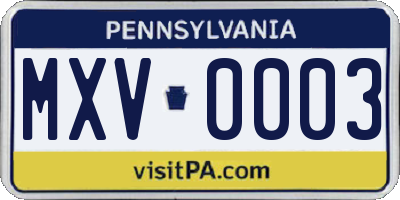PA license plate MXV0003