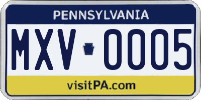 PA license plate MXV0005