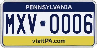 PA license plate MXV0006