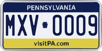 PA license plate MXV0009