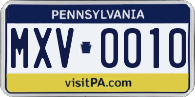 PA license plate MXV0010