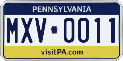 PA license plate MXV0011