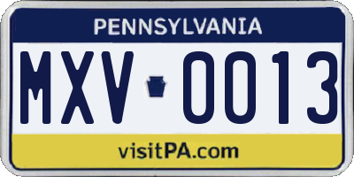 PA license plate MXV0013