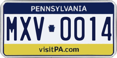 PA license plate MXV0014