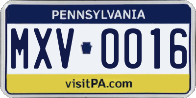 PA license plate MXV0016