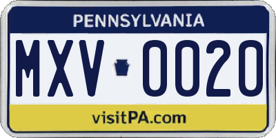 PA license plate MXV0020