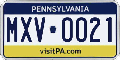 PA license plate MXV0021