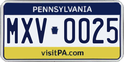 PA license plate MXV0025