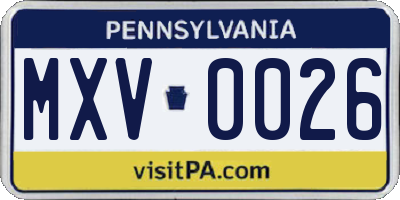 PA license plate MXV0026